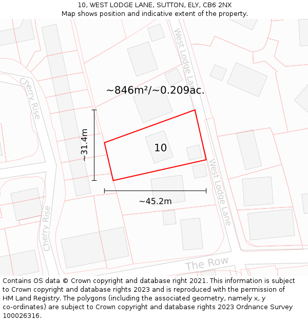 10, WEST LODGE LANE, SUTTON, ELY, CB6 2NX: Plot and title map