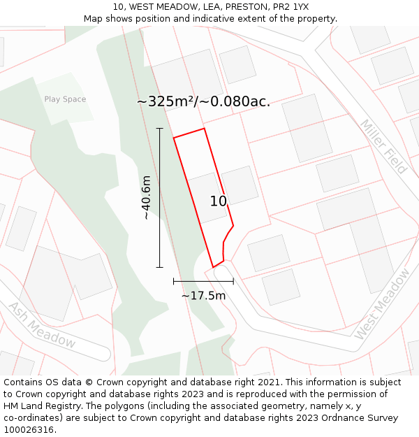 10, WEST MEADOW, LEA, PRESTON, PR2 1YX: Plot and title map
