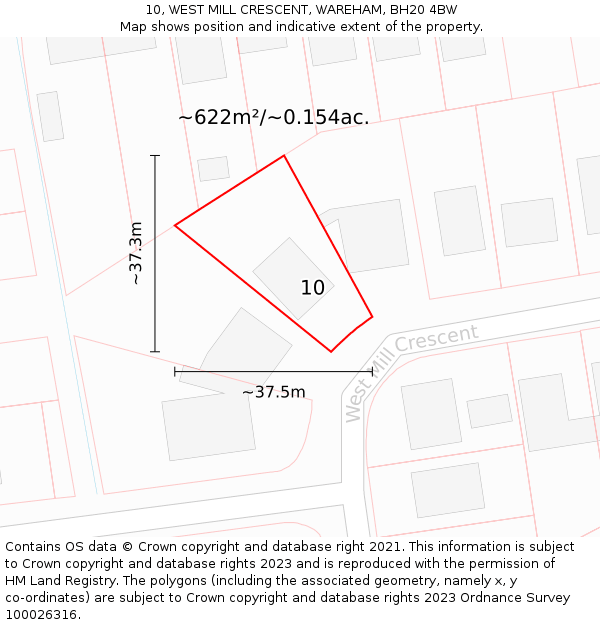 10, WEST MILL CRESCENT, WAREHAM, BH20 4BW: Plot and title map