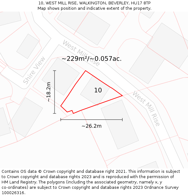 10, WEST MILL RISE, WALKINGTON, BEVERLEY, HU17 8TP: Plot and title map
