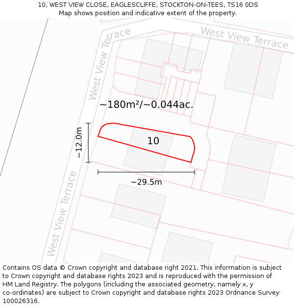 10, WEST VIEW CLOSE, EAGLESCLIFFE, STOCKTON-ON-TEES, TS16 0DS: Plot and title map