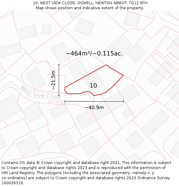 10, WEST VIEW CLOSE, OGWELL, NEWTON ABBOT, TQ12 6FH: Plot and title map