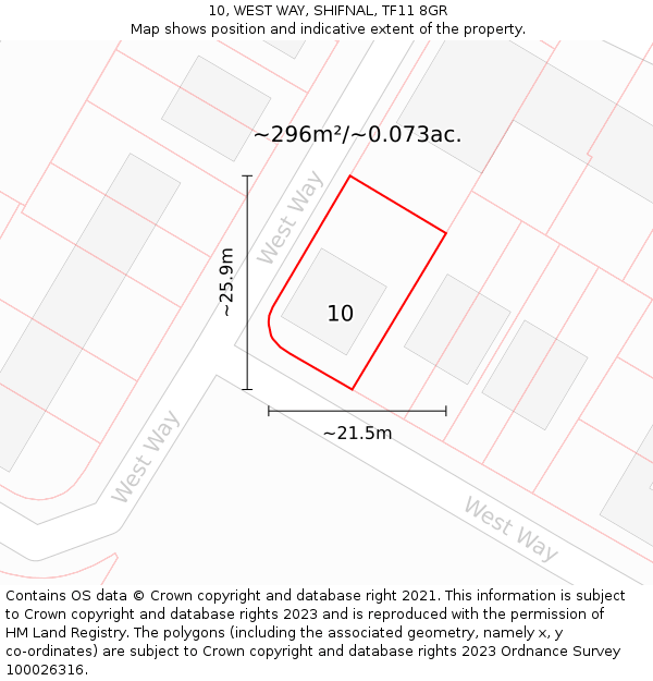10, WEST WAY, SHIFNAL, TF11 8GR: Plot and title map