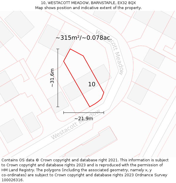 10, WESTACOTT MEADOW, BARNSTAPLE, EX32 8QX: Plot and title map