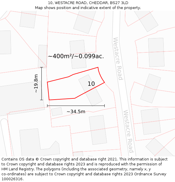 10, WESTACRE ROAD, CHEDDAR, BS27 3LD: Plot and title map