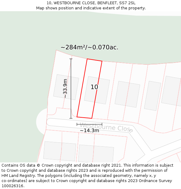 10, WESTBOURNE CLOSE, BENFLEET, SS7 2SL: Plot and title map