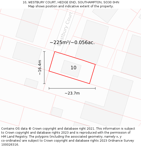 10, WESTBURY COURT, HEDGE END, SOUTHAMPTON, SO30 0HN: Plot and title map