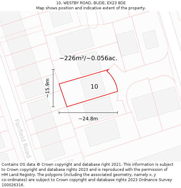 10, WESTBY ROAD, BUDE, EX23 8DE: Plot and title map