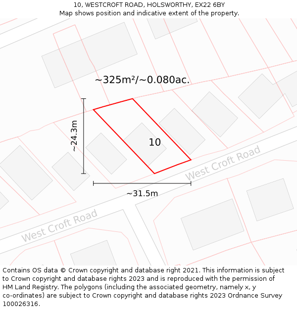 10, WESTCROFT ROAD, HOLSWORTHY, EX22 6BY: Plot and title map