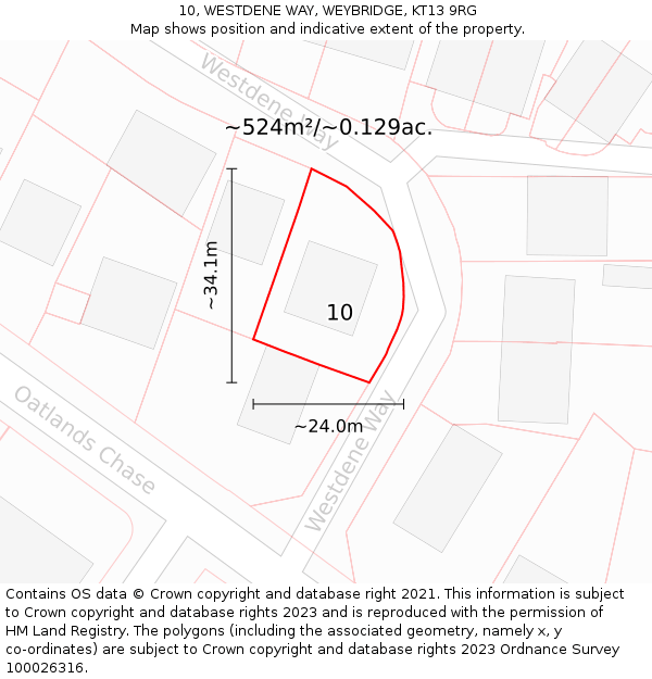 10, WESTDENE WAY, WEYBRIDGE, KT13 9RG: Plot and title map