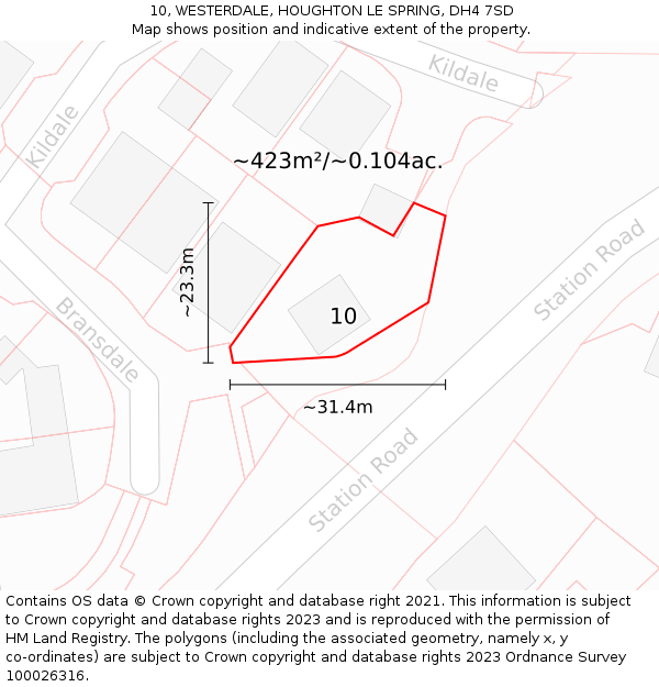 10, WESTERDALE, HOUGHTON LE SPRING, DH4 7SD: Plot and title map