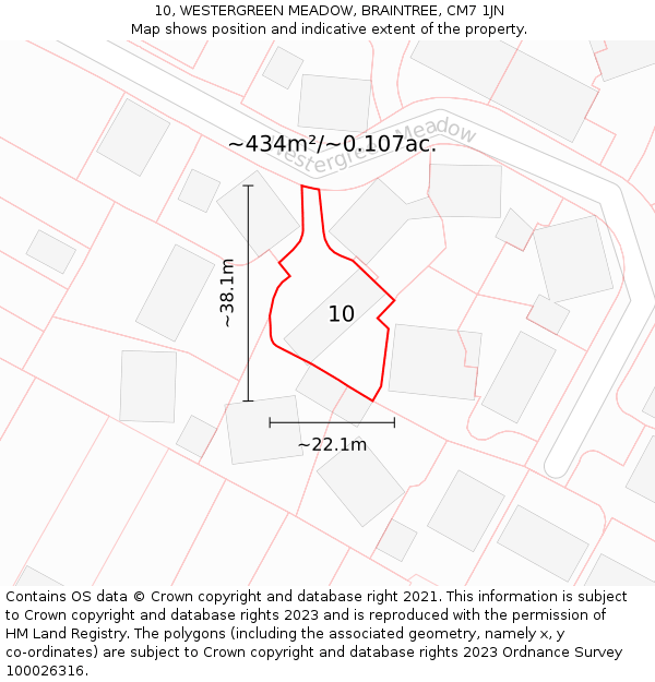 10, WESTERGREEN MEADOW, BRAINTREE, CM7 1JN: Plot and title map