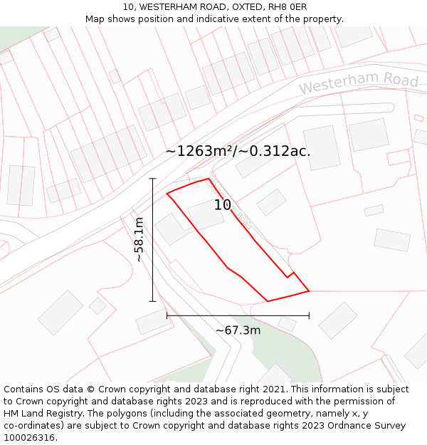 10, WESTERHAM ROAD, OXTED, RH8 0ER: Plot and title map