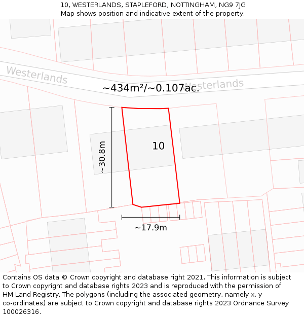 10, WESTERLANDS, STAPLEFORD, NOTTINGHAM, NG9 7JG: Plot and title map