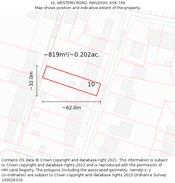 10, WESTERN ROAD, RAYLEIGH, SS6 7AX: Plot and title map