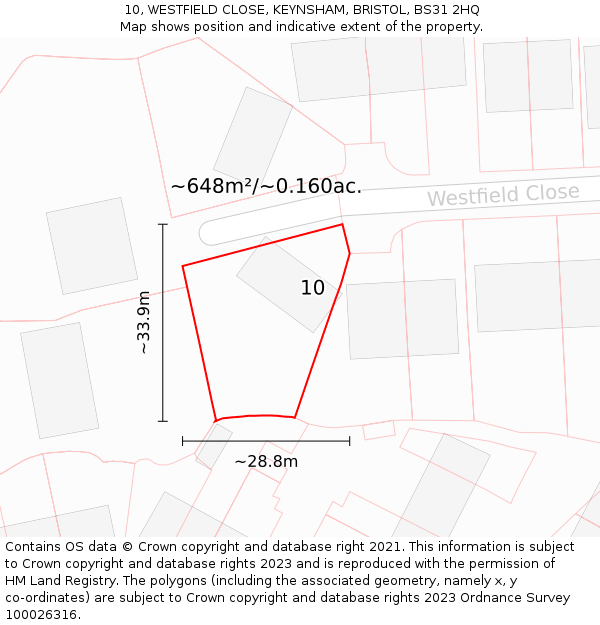 10, WESTFIELD CLOSE, KEYNSHAM, BRISTOL, BS31 2HQ: Plot and title map