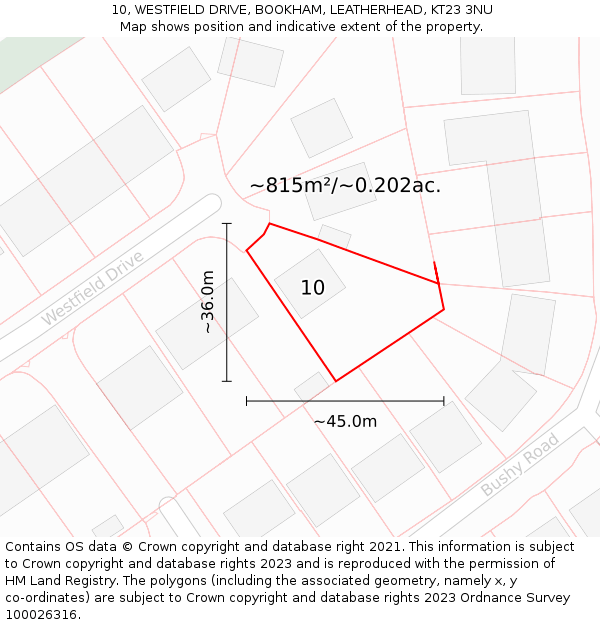 10, WESTFIELD DRIVE, BOOKHAM, LEATHERHEAD, KT23 3NU: Plot and title map