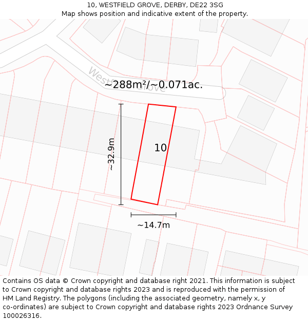 10, WESTFIELD GROVE, DERBY, DE22 3SG: Plot and title map