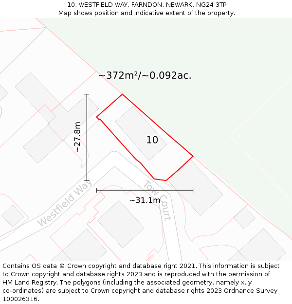 10, WESTFIELD WAY, FARNDON, NEWARK, NG24 3TP: Plot and title map