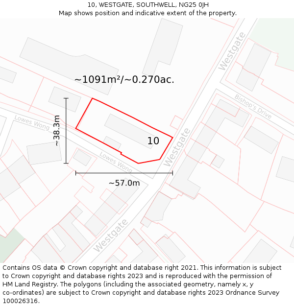 10, WESTGATE, SOUTHWELL, NG25 0JH: Plot and title map