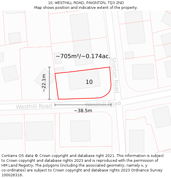 10, WESTHILL ROAD, PAIGNTON, TQ3 2ND: Plot and title map