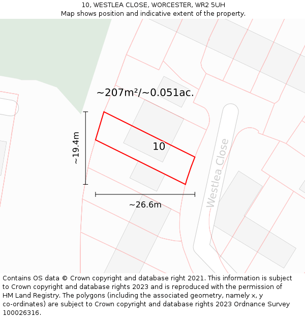 10, WESTLEA CLOSE, WORCESTER, WR2 5UH: Plot and title map