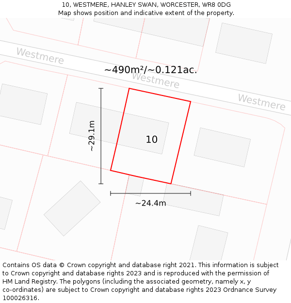 10, WESTMERE, HANLEY SWAN, WORCESTER, WR8 0DG: Plot and title map