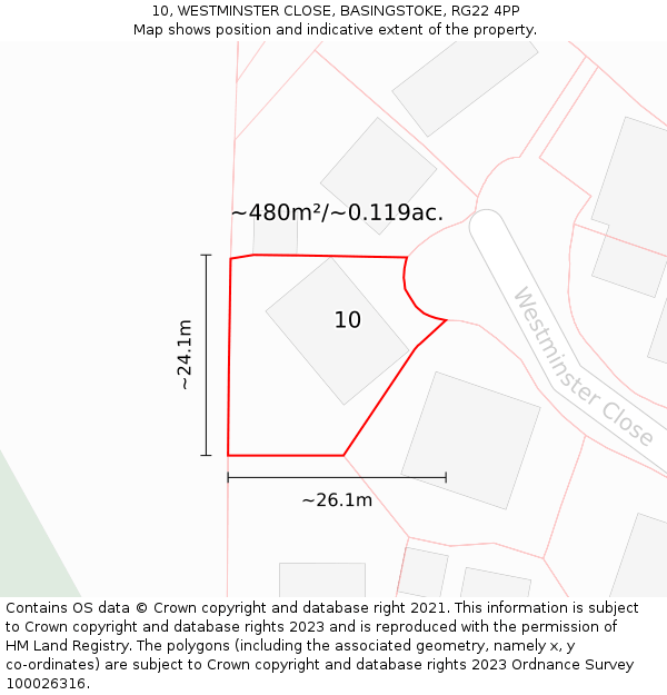 10, WESTMINSTER CLOSE, BASINGSTOKE, RG22 4PP: Plot and title map