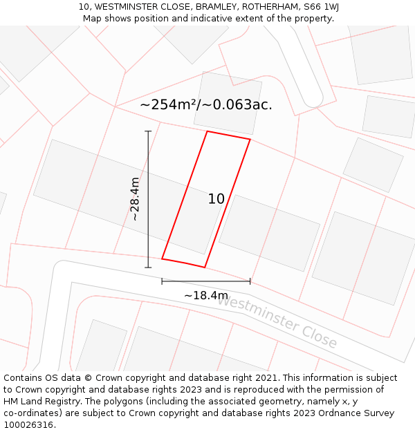 10, WESTMINSTER CLOSE, BRAMLEY, ROTHERHAM, S66 1WJ: Plot and title map