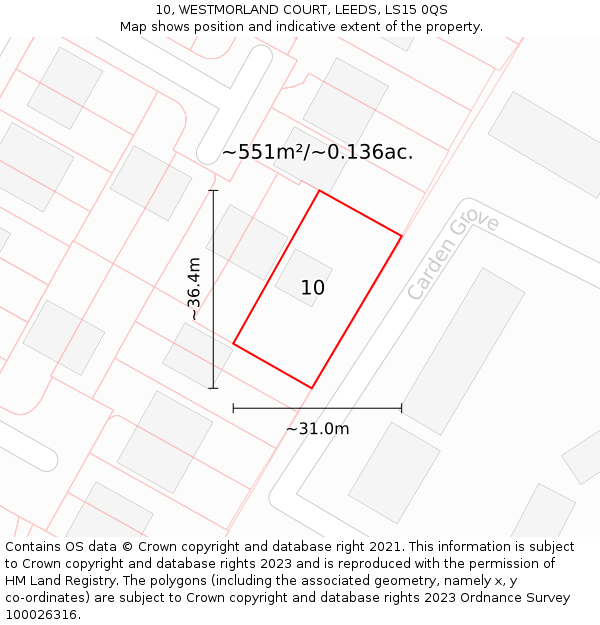 10, WESTMORLAND COURT, LEEDS, LS15 0QS: Plot and title map