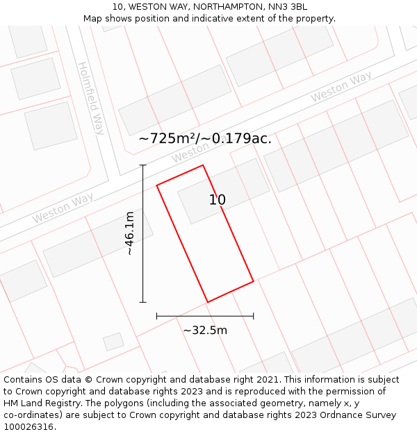 10, WESTON WAY, NORTHAMPTON, NN3 3BL: Plot and title map