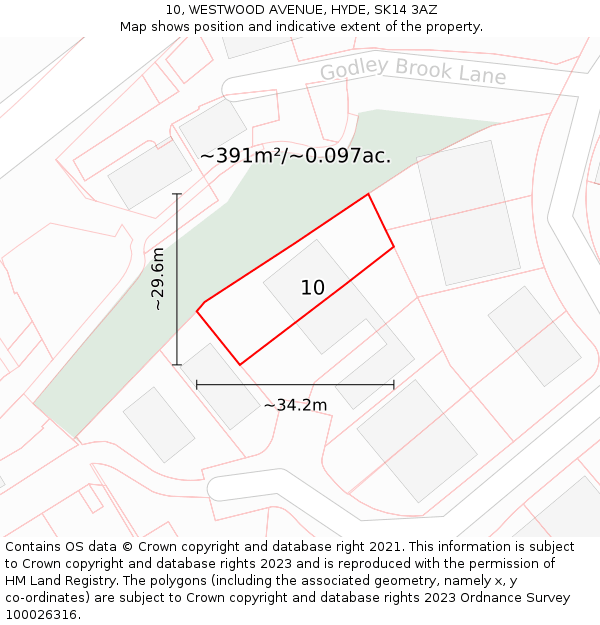10, WESTWOOD AVENUE, HYDE, SK14 3AZ: Plot and title map