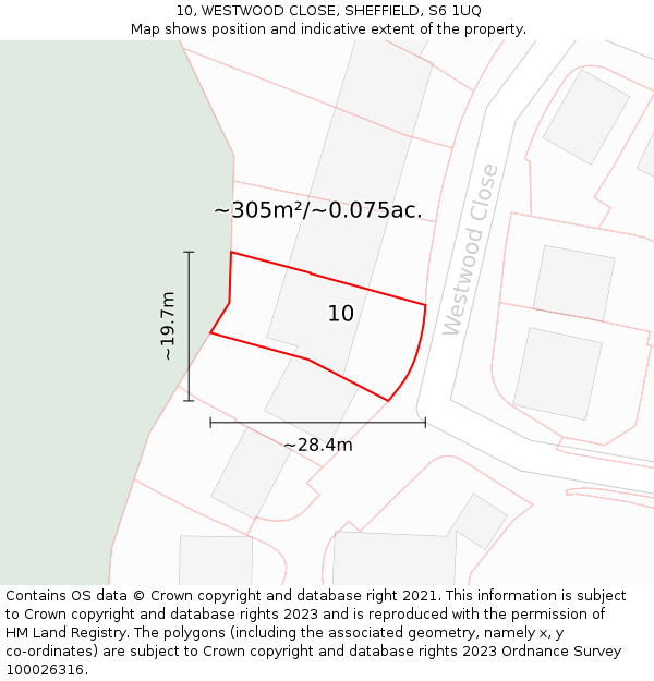 10, WESTWOOD CLOSE, SHEFFIELD, S6 1UQ: Plot and title map