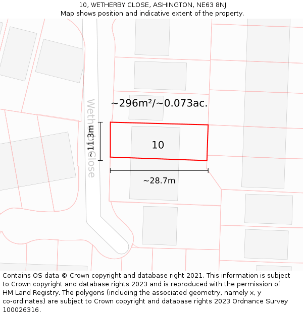 10, WETHERBY CLOSE, ASHINGTON, NE63 8NJ: Plot and title map