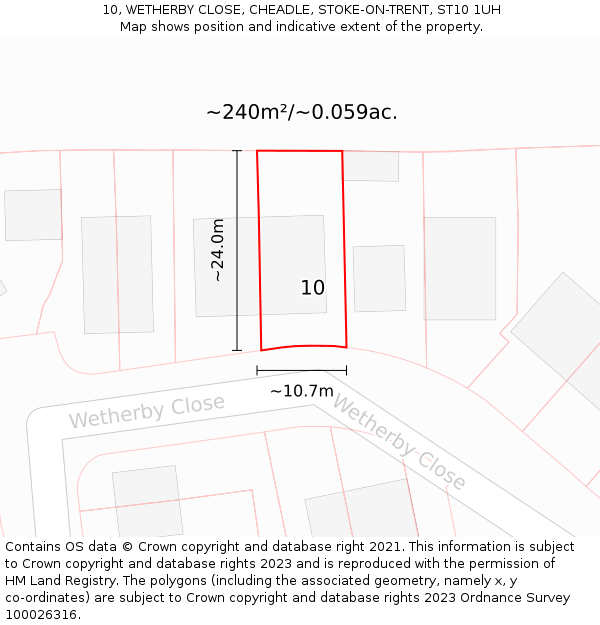10, WETHERBY CLOSE, CHEADLE, STOKE-ON-TRENT, ST10 1UH: Plot and title map