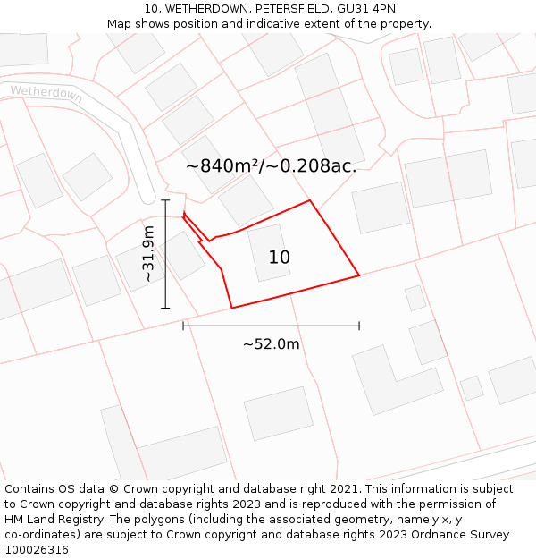 10, WETHERDOWN, PETERSFIELD, GU31 4PN: Plot and title map