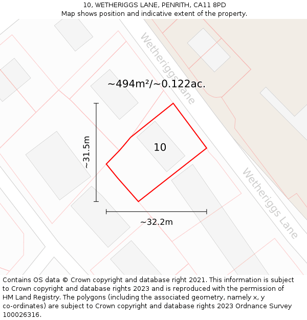 10, WETHERIGGS LANE, PENRITH, CA11 8PD: Plot and title map