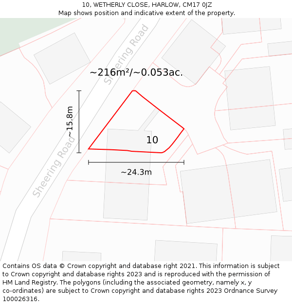 10, WETHERLY CLOSE, HARLOW, CM17 0JZ: Plot and title map