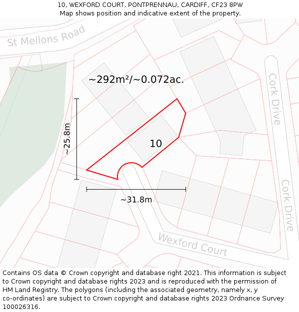 10, WEXFORD COURT, PONTPRENNAU, CARDIFF, CF23 8PW: Plot and title map