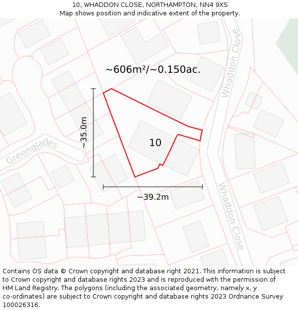 10, WHADDON CLOSE, NORTHAMPTON, NN4 9XS: Plot and title map