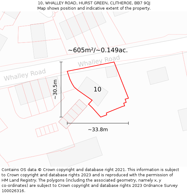 10, WHALLEY ROAD, HURST GREEN, CLITHEROE, BB7 9QJ: Plot and title map