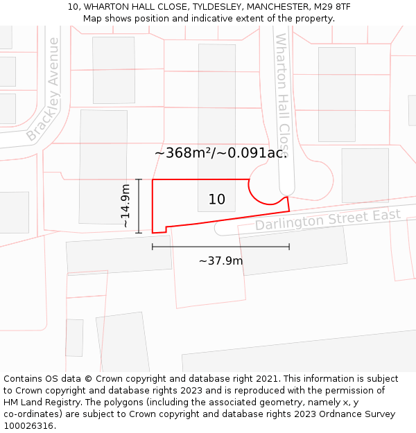 10, WHARTON HALL CLOSE, TYLDESLEY, MANCHESTER, M29 8TF: Plot and title map