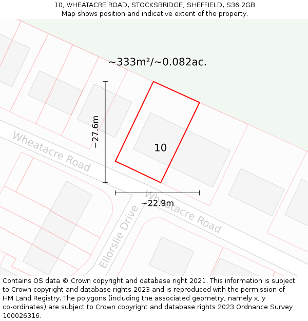 10, WHEATACRE ROAD, STOCKSBRIDGE, SHEFFIELD, S36 2GB: Plot and title map