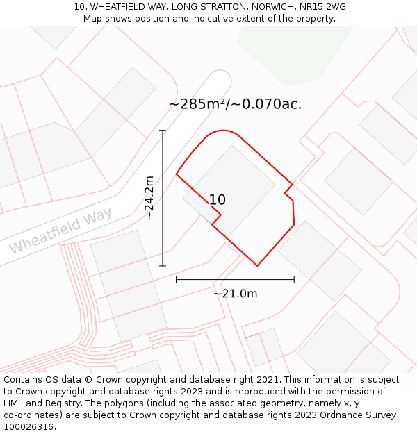 10, WHEATFIELD WAY, LONG STRATTON, NORWICH, NR15 2WG: Plot and title map