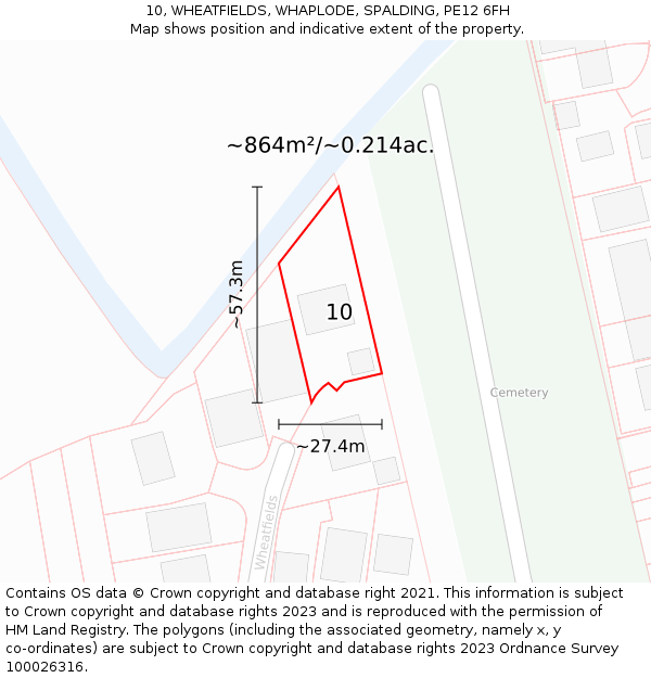 10, WHEATFIELDS, WHAPLODE, SPALDING, PE12 6FH: Plot and title map