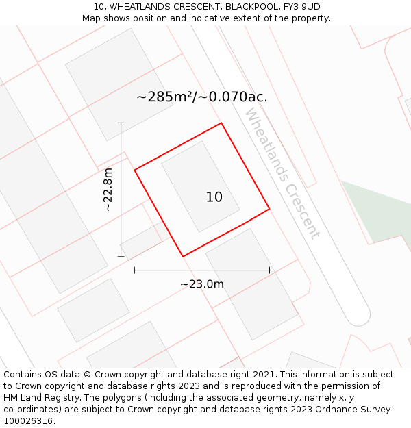 10, WHEATLANDS CRESCENT, BLACKPOOL, FY3 9UD: Plot and title map