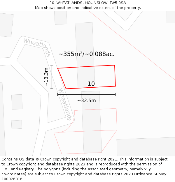 10, WHEATLANDS, HOUNSLOW, TW5 0SA: Plot and title map