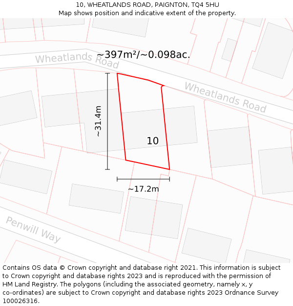 10, WHEATLANDS ROAD, PAIGNTON, TQ4 5HU: Plot and title map