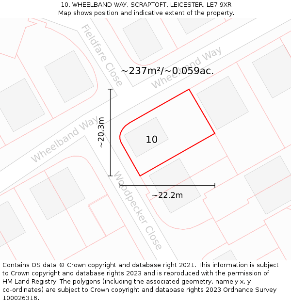 10, WHEELBAND WAY, SCRAPTOFT, LEICESTER, LE7 9XR: Plot and title map