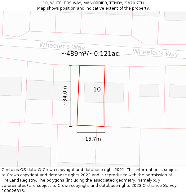 10, WHEELERS WAY, MANORBIER, TENBY, SA70 7TU: Plot and title map